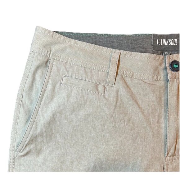Linksoul Solid Boardwalker Shorts Men's Size 34 Khaki 10" Inseam Golf Stretch - Picture 6 of 9